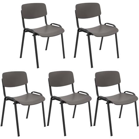 5er Set Konferenzstuhl MILKY, schönes schlichtes Design, stapelbar, schwarze Stuhlbeine, Kunststoff, Farbe Grau