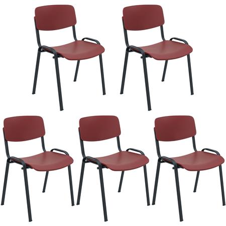 5er Set Konferenzstuhl MILKY, schönes schlichtes Design, stapelbar, schwarze Stuhlbeine, Kunststoff, Farbe Burgund