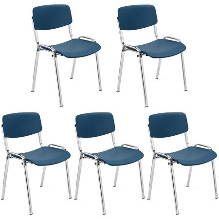 5er Set Konferenzstuhl MILKY, schönes schlichtes Design, stapelbar, verchromte Stuhlbeine, Kunststoff, Farbe Blau