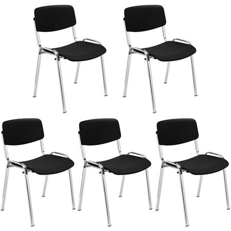 5er Set Konferenzstuhl MILKY, schönes schlichtes Design, stapelbar, verchromte Stuhlbeine, Kunststoff, Farbe Schwarz