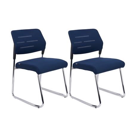 2er Set Besucherstühle FOSTER, elegantes, modernes Design, Chrom-Gestell, Netzstoffrückenlehne, Farbe Blau