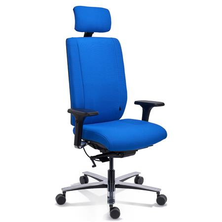 Ergonomischer Bürostuhl KRONOS, Premium-Klasse, zertifiziert für 24H-Nutzung, Stoffbezug, Farbe Blau