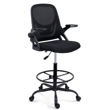 Ergonomischer Arbeitshocker TASK, klappbare Armlehnen, Fußstütze, Stoffbezug, Farbe Schwarz