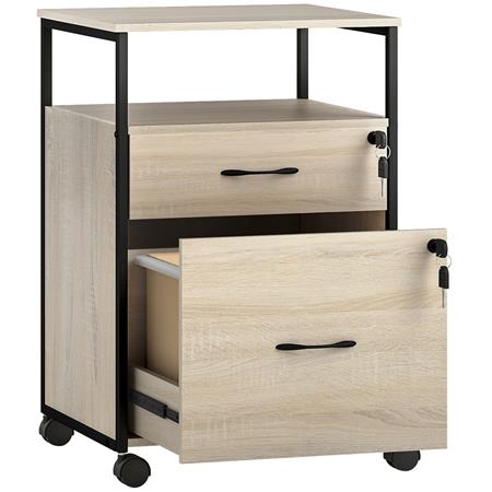 Rollcontainer TERSI, mit 2 Schubladen und Rollen, 44 × 40 × 66,5 cm, Farbe Eiche