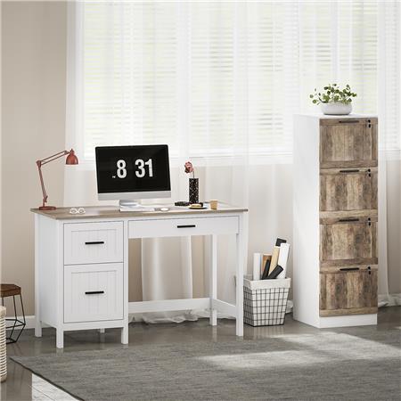Aktenschrank RUSTIC  mit 4 Schubladen, 39,4 x 40 x 129 cm, aus Holz, Farbe Weiß/Braun