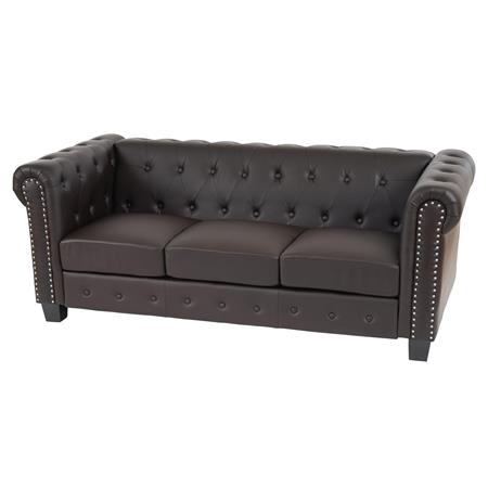 Bürosofa CHESTER, 3-Sitzer, klassisches und elegantes Design, Leder, quadratische Füße, Farbe Dunkelbraun