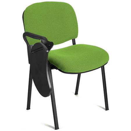 Konferenzstuhl MOBY BASE STOFF mit klappbarem Schreibbrett, stapelbar und praktisch, schwarzes Gestell, Farbe Limettengrün
