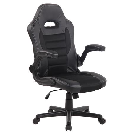 Gamingstuhl LOTUS, klappbare Armlehnen, Leder und atmungsaktiver Netzbezug, Farbe Schwarz