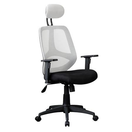 Ergonomischer Bürostuhl DRAKE, verstellbare Kopfstütze und Armlehnen, atmungsaktiver Netzbezug, Farbe Weiß / Schwarz