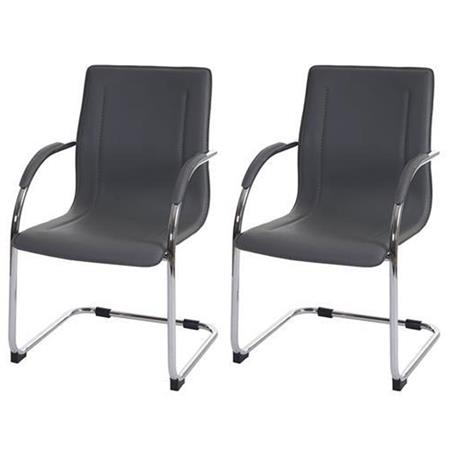 Im 2er-Set: Konferenzstuhl ZEUS, Metallgestell, exklusives Design, Lederbezug, Farbe Grau