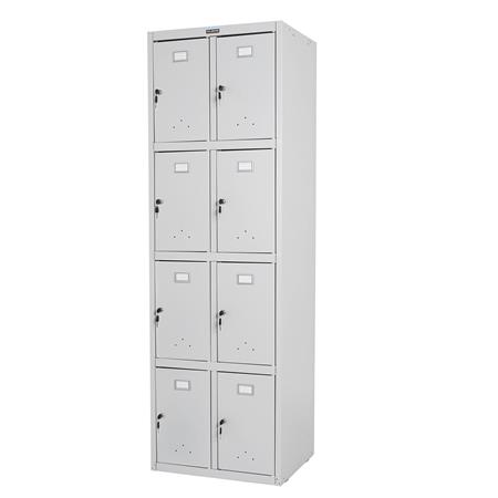 Schließfachschrank BERIT 8 Fächer, Metallspind, robuster Stahl, 183x58x50 cm, Farbe Hellgrau
