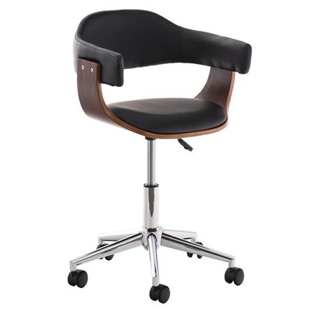 Designerstuhl LABRA LEDER mit Nussbaumholz, dicke Polsterung, Metallfußkreuz, Farbe Schwarz