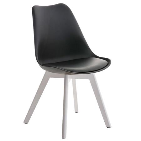 Designer-Besucherstuhl BOSPORUS, weiße Holzstuhlbeine, Sitzbezug aus Kunstleder, Gestell mit Stoffbezug, Farbe Schwarz
