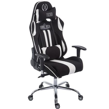 Gamingstuhl LOGAN STOFF, neigbare Rückenlehne, Nacken- & Lordosekissen, Farbe Schwarz/Weiß