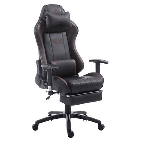 Gaming-Stuhl TURBO LEDER mit Fußablage, neigbare Rückenlehne, Nacken- und Lordosekissen, Farbe Schwarz / Braun