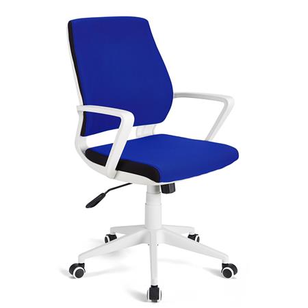 Schreibtischstuhl IRMA, weißes Gestell, Wippfunktion, Stoffbezug, Farbe Blau