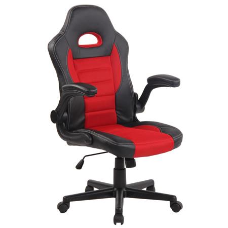 Gamingstuhl LOTUS, klappbare Armlehnen, Leder und atmungsaktiver Netzbezug, Farbe Rot
