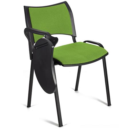Besucherstuhl ROMEL MIT SCHREIBBRETT, bequeme Polsterung, stapelbar, schwarze Stuhlbeine, Farbe Limettengrün