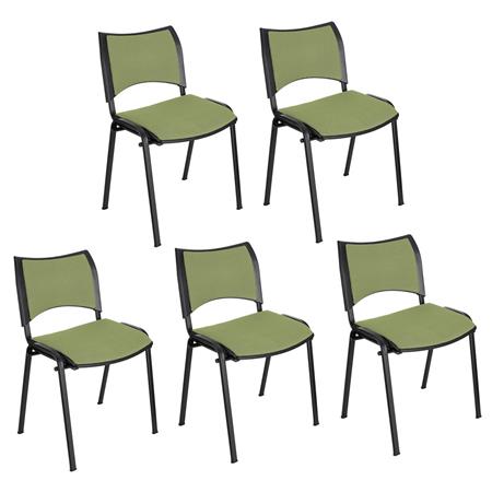 Im 5er-Set: Besucherstuhl ROMEL, bequeme Polsterung, stapelbar, schwarze Stuhlbeine, Farbe Limettengrün