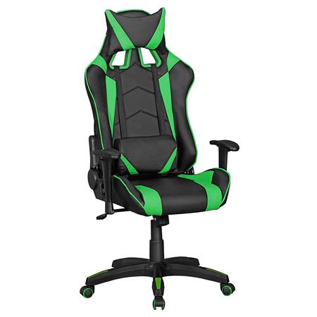 Gaming-Stuhl ORBY LEDER, neigbare Rückenlehne, Lordosekissen, Farbe Schwarz / Grün