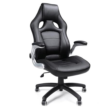 Gamingstuhl BLACKY, dicke Polsterung, elegantes sportliches Design, Lederbezug, Farbe Schwarz