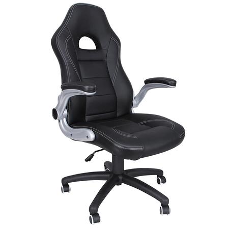 Bürostuhl DANTE, dicke Polsterung, aufklappbare Armlehnen, sportliches Design, Lederbezug, Farbe Schwarz