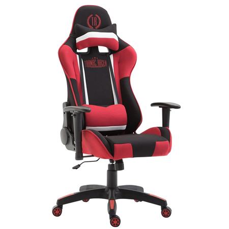 Gaming-Stuhl JEMEX STOFF, neigbare Rückenlehne, inkl. Kissen, Farbe Schwarz/Rot