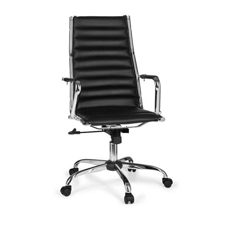 Designerstuhl MENGEN, Metallgestell, Lederbezug mit Quersteppung, Farbe Schwarz