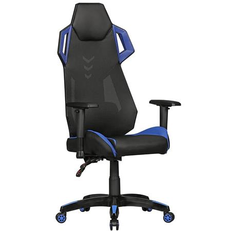 Gaming-Stuhl GAMEPAK, ergonomisch, mit Lordosenstütze, Leder- und Netzbezug, Farbe Schwarz / Blau