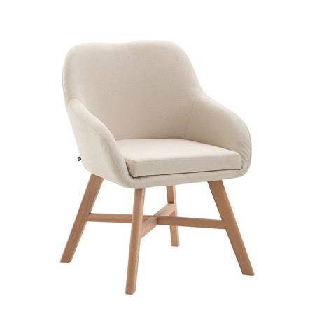 Besucherstuhl EIFEL, sehr exklusives Modell, 4-Fußgestell aus naturbelassenem Holz, Stoffbezug Beige