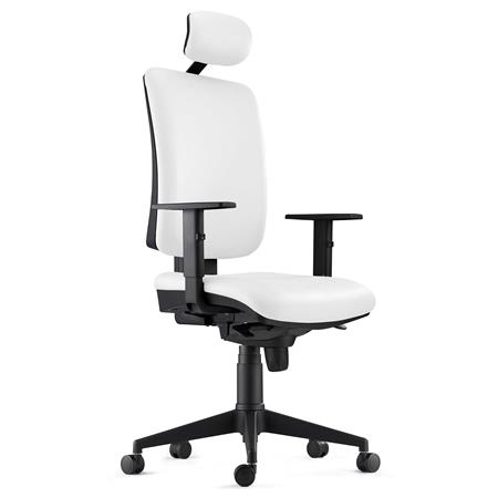 Ergonomischer Bürostuhl PIERO, mit verstellbaren Armlehnen und Kopfstütze, Naturleder Bezug, Farbe Weiß