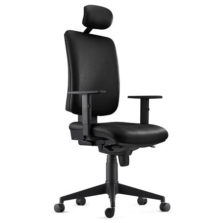 Ergonomischer Bürostuhl PIERO, mit verstellbaren Armlehnen und Kopfstütze, Naturleder Bezug, Farbe Schwarz