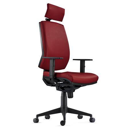 Ergonomischer Bürostuhl OLIVER ECHTLEDER mit Kopfstütze, 8h-Nutzung, dicke Polsterung, Farbe Burgund