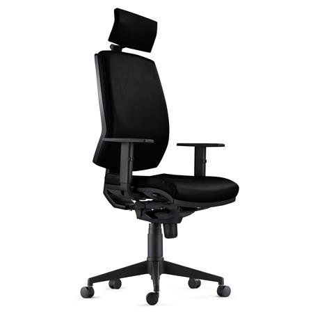 Ergonomischer Bürostuhl OLIVER ECHTLEDER mit Kopfstütze, 8h-Nutzung, dicke Polsterung, Farbe Schwarz