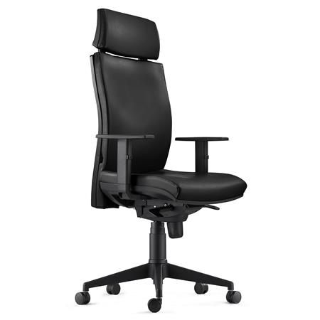 Ergonomischer Bürostuhl MARVEL LEDER PRO, Kopf- und Lordosenstütze, Farbe Schwarz