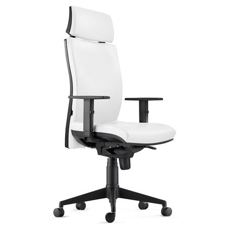 Ergonomischer Bürostuhl MARVEL LEDER PRO, Kopf- und Lordosenstütze, Farbe Weiß