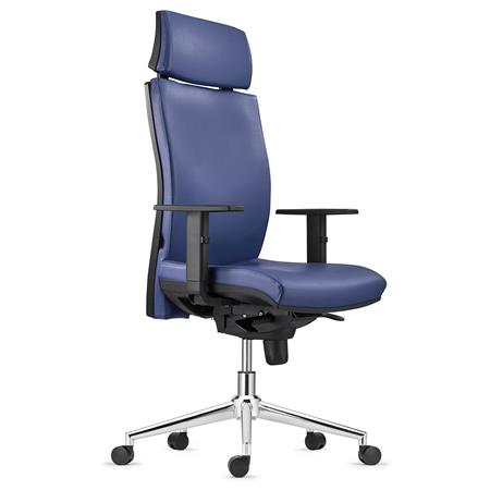 Ergonomischer Bürostuhl MARVEL LEDER PRO METALL, Kopf- und Lordosenstütze, Farbe Blau