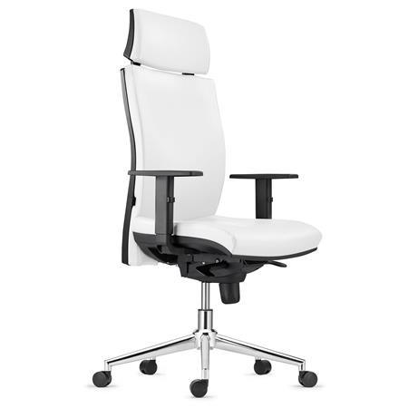 Ergonomischer Bürostuhl MARVEL LEDER PRO METALL, Kopf- und Lordosenstütze, Farbe Weiß