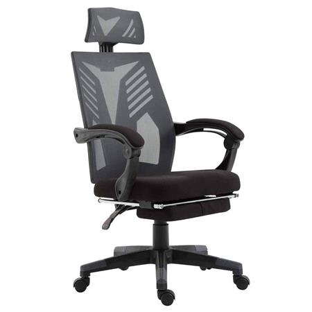Gamingstuhl NEON BLACK, ergonomisch, ausziehbare Fußablage, atmungsaktiver Netzbezug, Farbe Schwarz / Grau