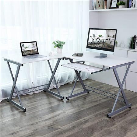 Computertisch EASY LINE , 150x138x75 cm, Struktur aus Metall und Holz, Farbe Weiß