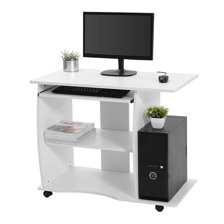Computertisch DAMIAN, 90x50x75 cm, mit Rollen, Holz, Farbe Weiß