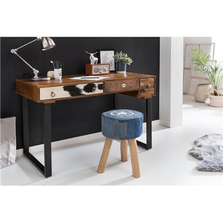 Schreibtisch BORIS, Abmessungen 120 x 60 x 79 cm, aus Mangoholz, Tischbeine aus Metall, Buchenfarben
