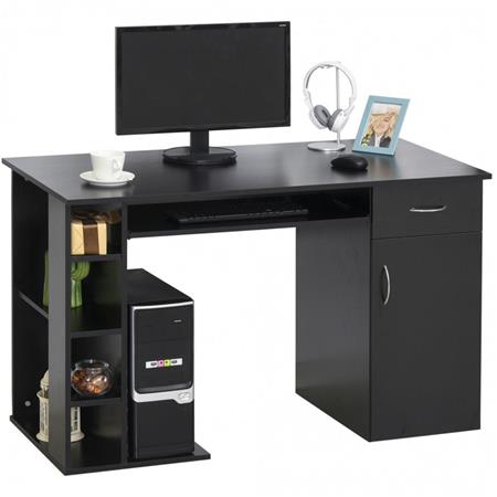 Computertisch BOCHUM, mit Schubladen und Tastaturauszug, Abmessungen 120 x 60 x 74 cm, aus Holz, Farbe Schwarz