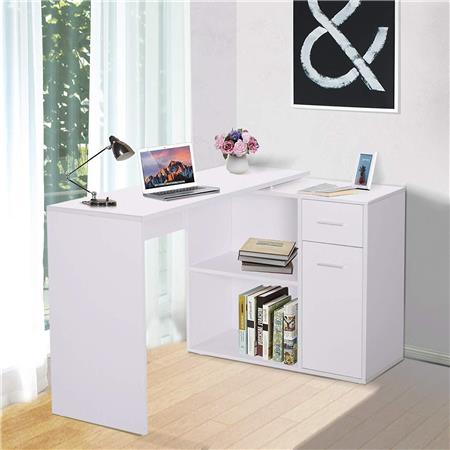 Bürotisch KÖNIGSBERG, mit Regal und Schubladen, Holz, Farbe Weiß