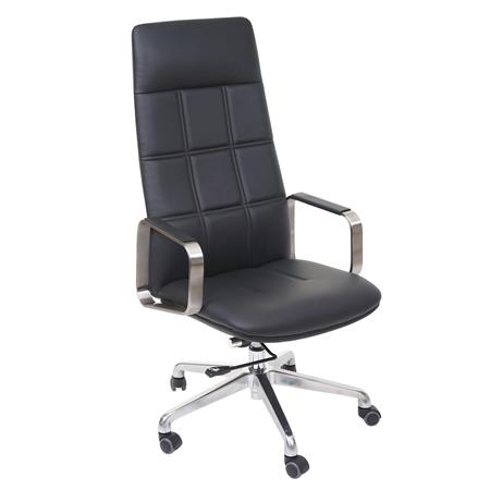 Bürostuhl ROKE, ISO 9001 -zertifiziert, Wippmechanismus, Naturleder, Farbe Schwarz