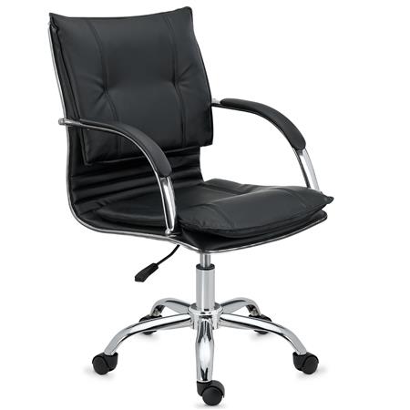 Bürosessel JIVA, sehr bequem, verchromtes Gestell, Lederbezug, Farbe Schwarz