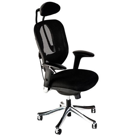 Ergonomischer Bürostuhl CONQUES, komplett anpassbar, Lordosenstütze, dicke Polsterung, Netzbezug, Farbe Schwarz