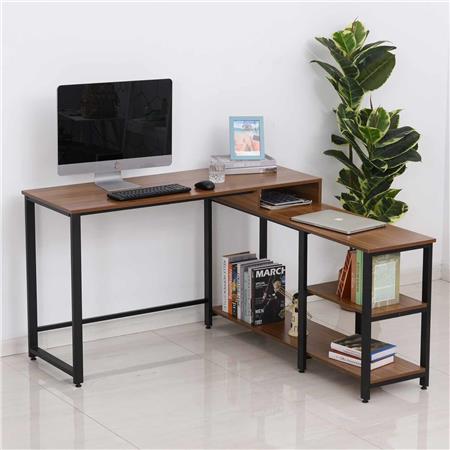 Eckschreibtisch TANGANIKA, Edles Design, 130x130x78 cm, Holz und Metall, Farbe Wallnuss