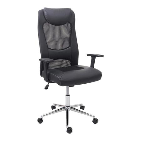 Bürostuhl TRISTAN, Wippmechanik, atmungsaktives Netz und Leder, Schwarz