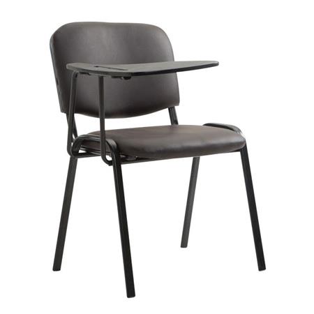 Konferenzstuhl MOBY LEDER mit klappbarem Schreibbrett, stapelbar und praktisch, schwarzes Gestell, Farbe Braun